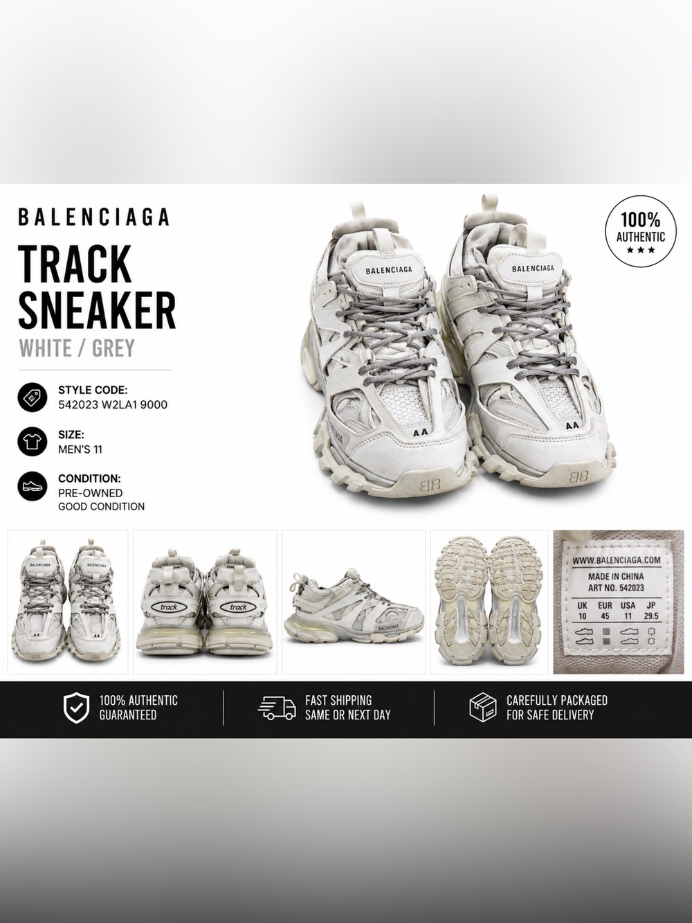 Balenciaga Men’s Track Sneakers in Off-White and Light Gray
